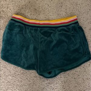 Wild Fable Green Velvet Shorts with Multicolor Stripes